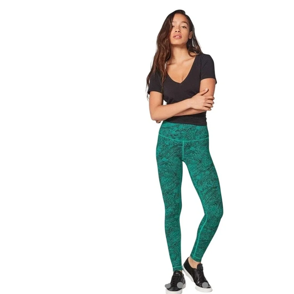 Lululemon High Rise Leggings Teal Black Space Dye Activewear Tights Size 4